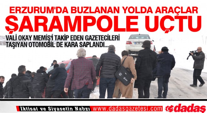 Erzurum da Buzlanan yolda araçlar şarampole uçtu