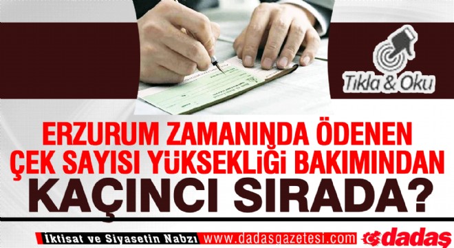 Erzurum zamanında ödenen çek sayısı yüksekliği bakımından kaçıncı sırada