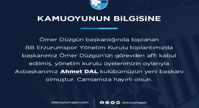 Erzurumspor kongresi ertelendi, Dal başkanlığa getirildi