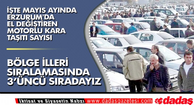 Mayıs ayında Erzurum da bakın kaç motorlu kara taşıtı el değiştirdi