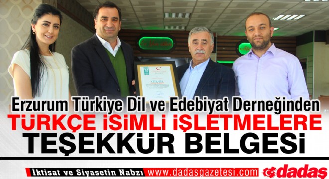 Türkçe isimli işletmelere teşekkür belgesi